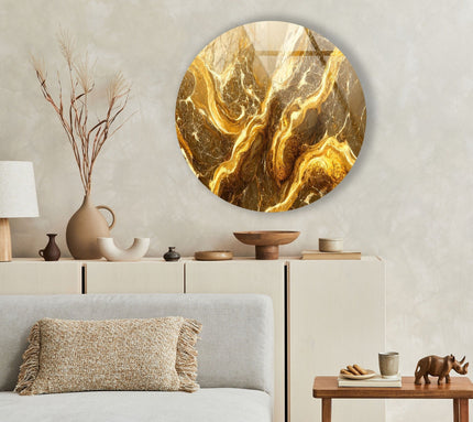 Gold Marble Abstract Round Glass Wall Art