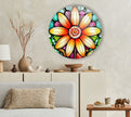 Orange Stained Flower Round Glass Wall Art glass wall decor, glass wall art decor
