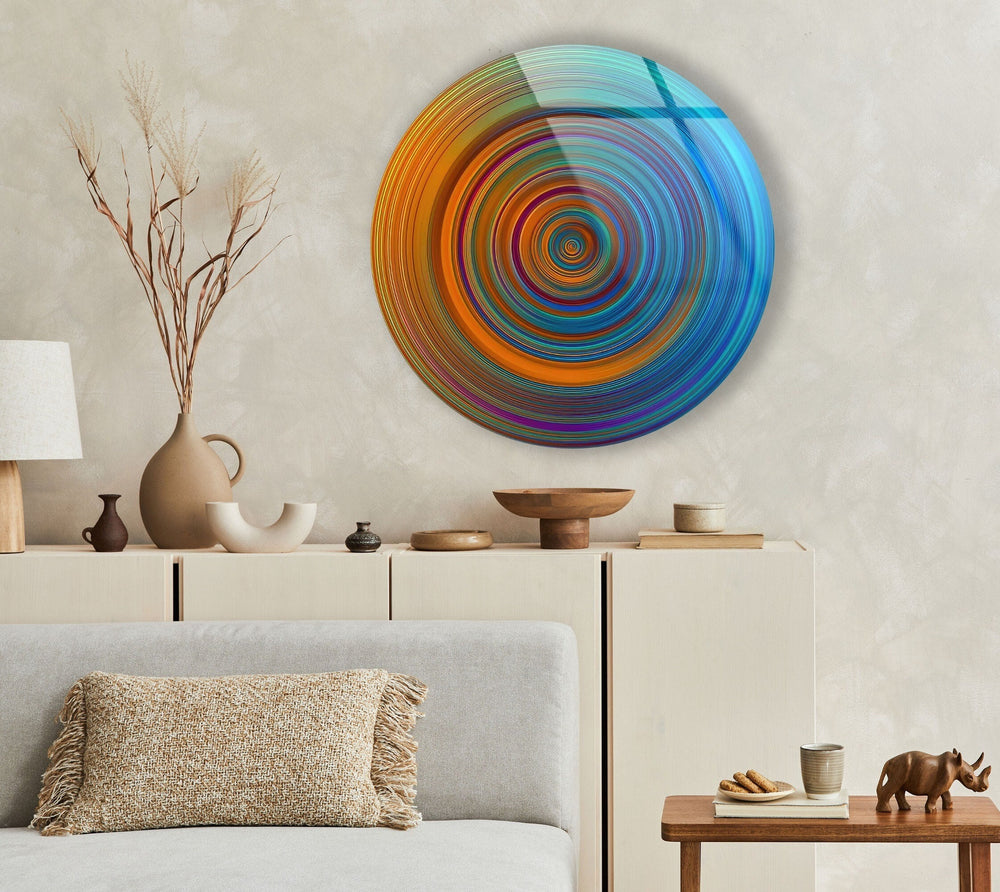 Blue Circles Abstract Round Glass Wall Art picture on glass wall art, photos printed on glass