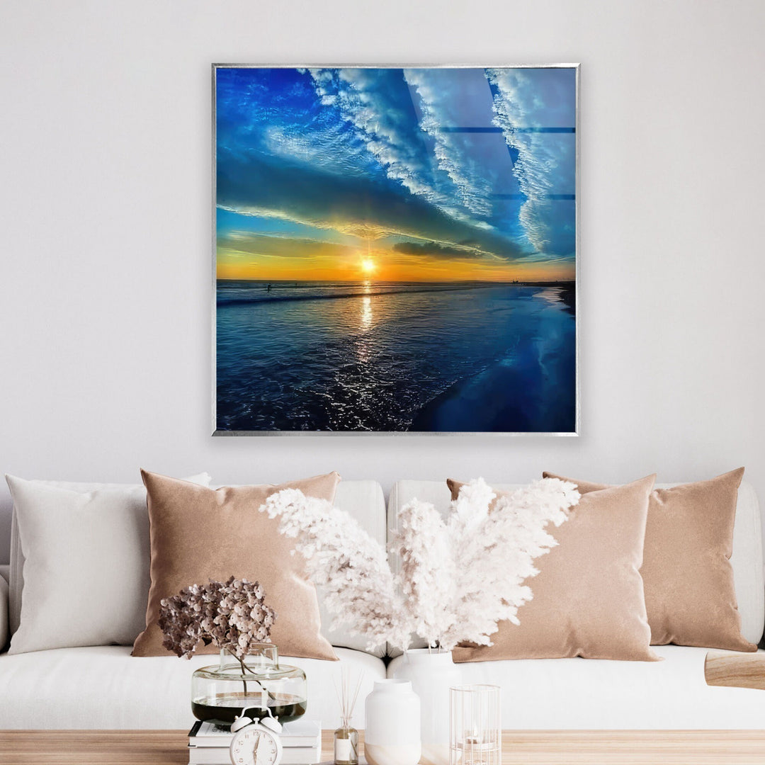 Sunset Over Blue Sea Glass Wall Art art glass wall art, glass wall art pictures