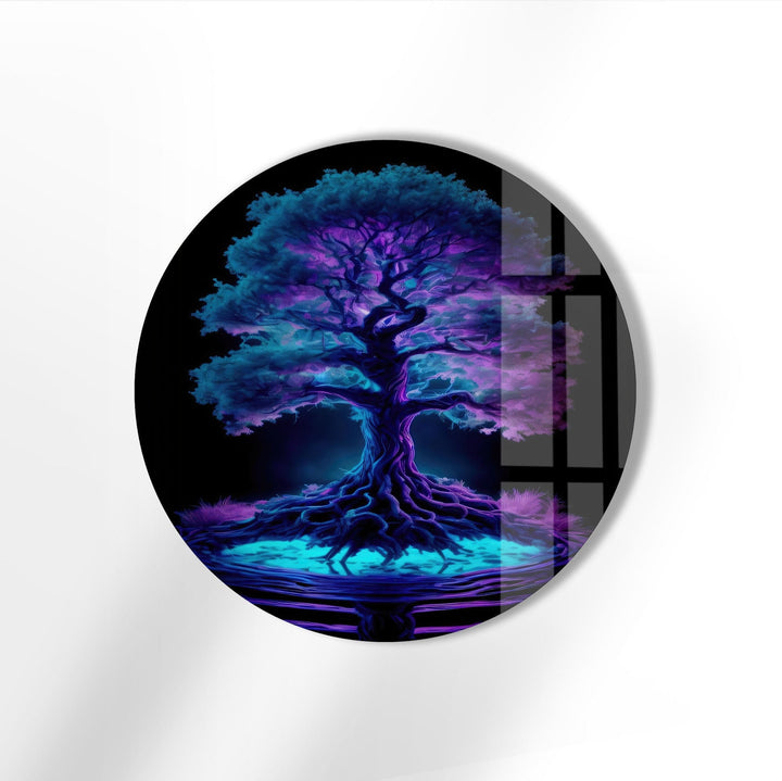 Purple Life of Tree Round Glass Wall Art glass photo prints, glass picture prints
