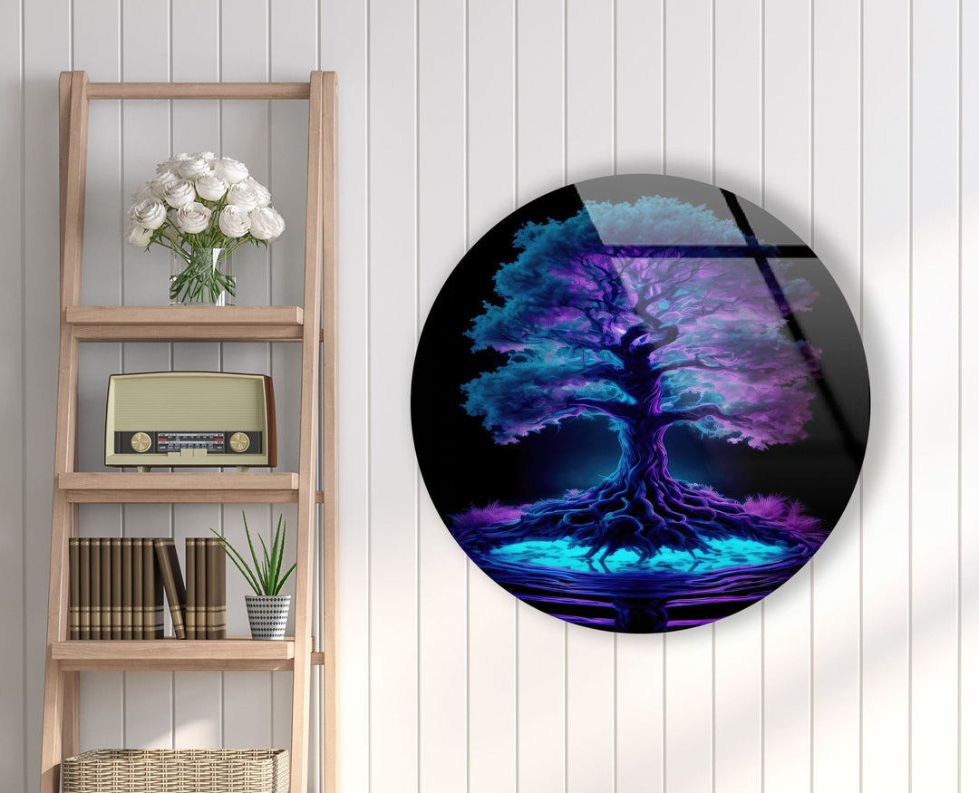 Purple Life of Tree Round Glass Wall Art glass image printing, glass prints from photos
