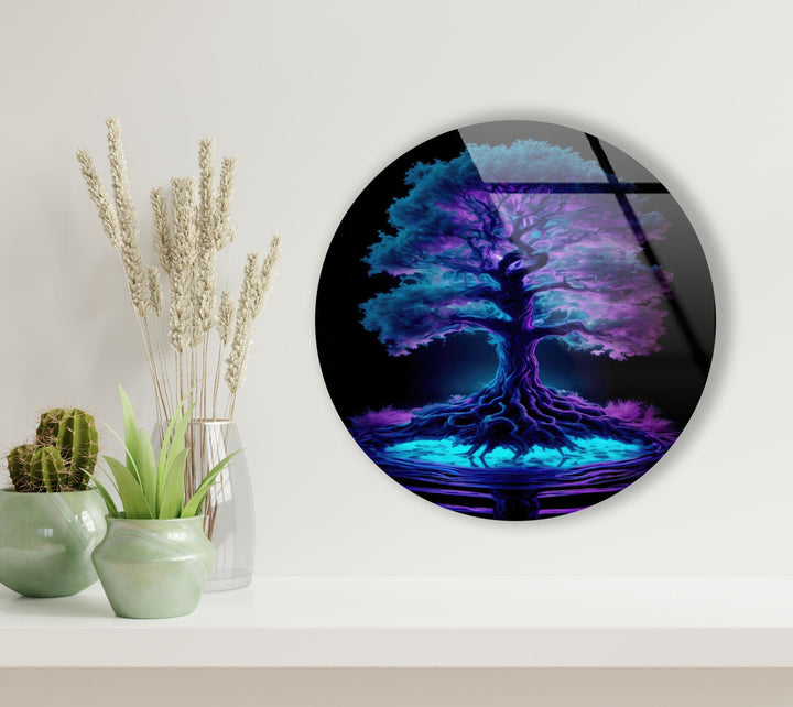 Purple Life of Tree Round Glass Wall Art custom glass photo prints, large glass prints
