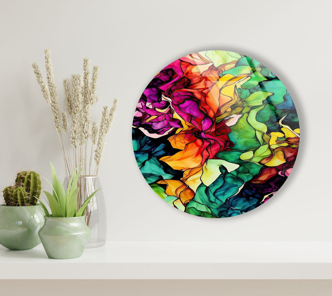 Abstract Round Colorful Oil Art Glass Wall Art custom glass pictures, glass art prints
