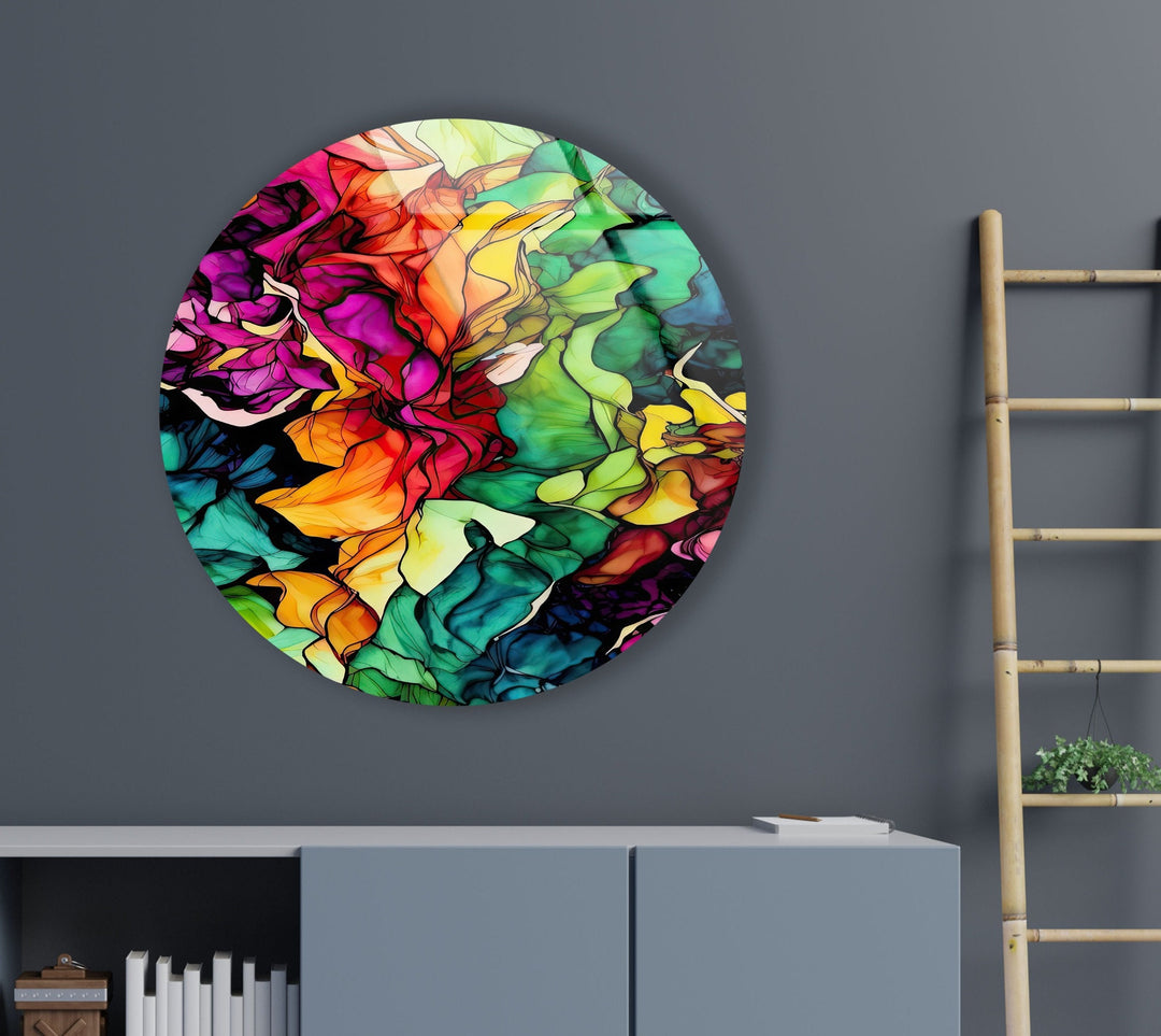 Abstract Round Colorful Oil Art Glass Wall Art photo print on glass, prints on glass wall art
