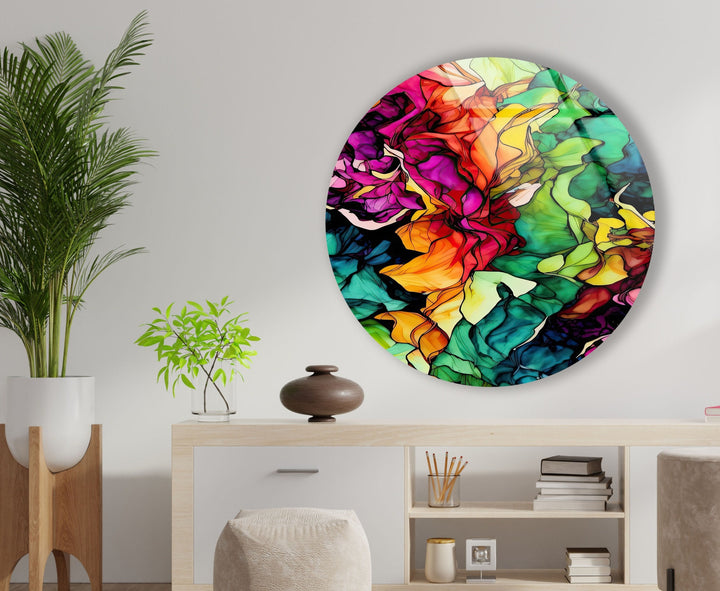 Abstract Round Colorful Oil Art Glass Wall Art large glass photo prints, glass wall photos
