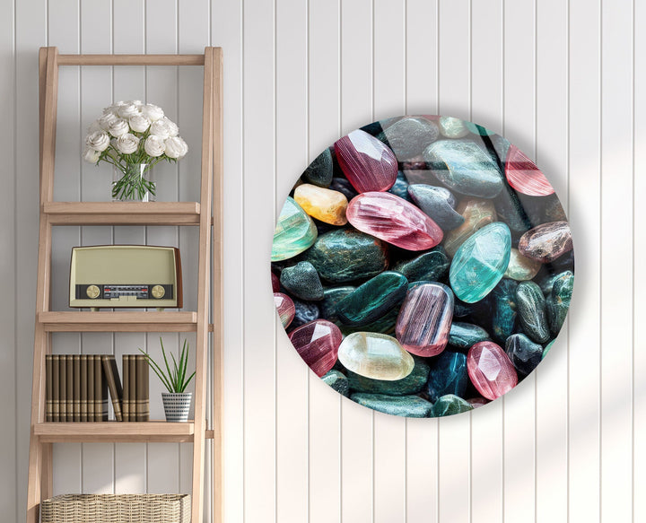 Colored Zen Spa Stones Round Glass Wall Art glass pictures for Wall, glass prints wall art
