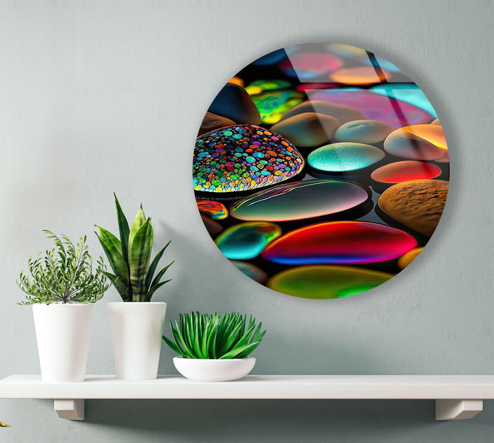 Glowy Zen Spa Stones Round Glass Wall Art custom glass photo prints, large glass prints
