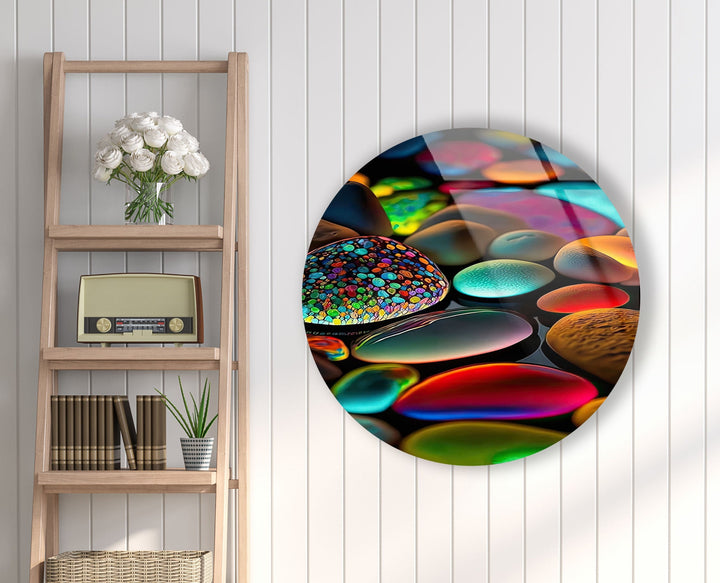 Glowy Zen Spa Stones Round Glass Wall Art large glass photo prints, glass wall photos
