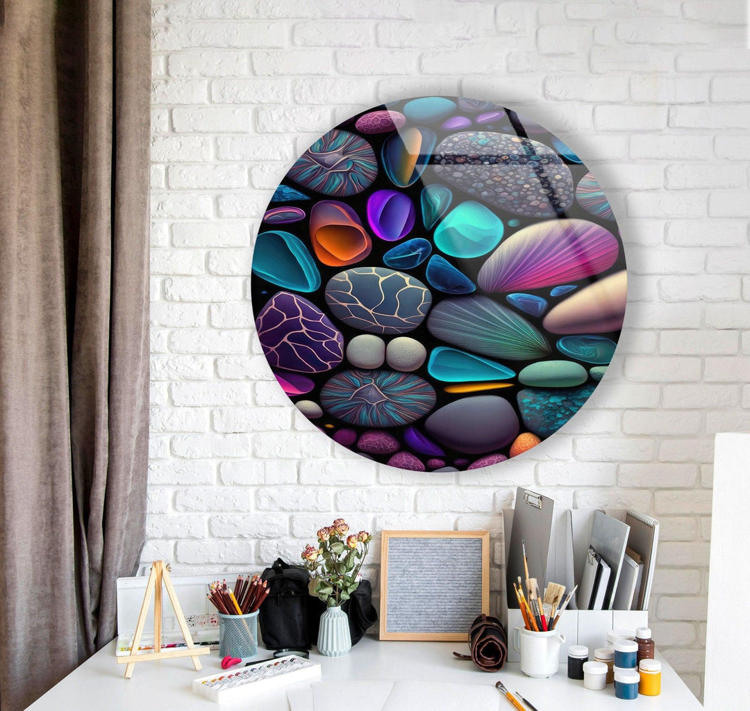 Colored Zen Spa Stones Round Glass Wall Art photo print on glass, prints on glass wall art
