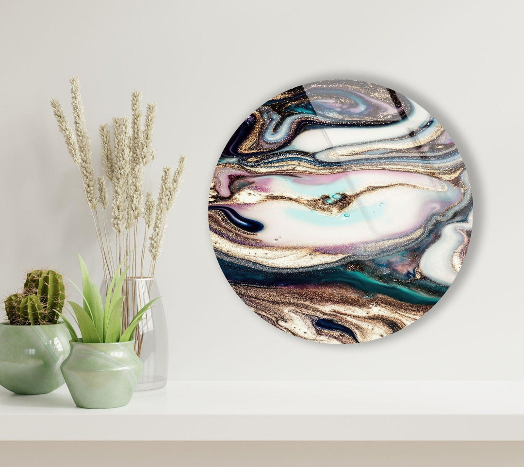 Fuchsia Marble Round Glass Wall Art photo print on glass, prints on glass wall art
