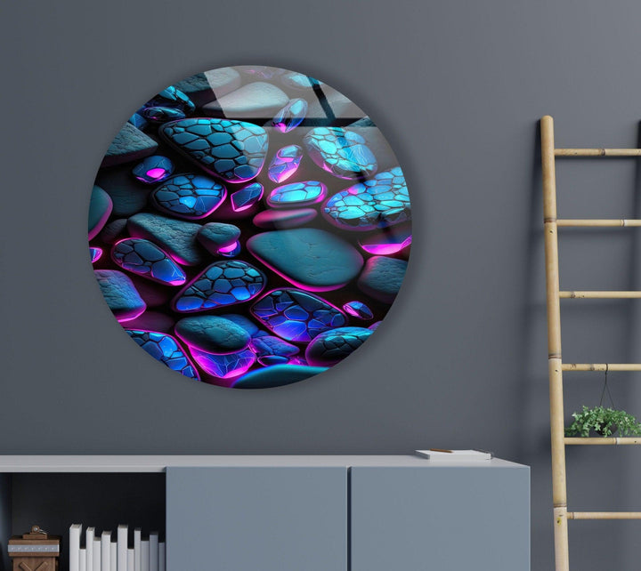 Zen Spa Stones Purple Round Glass Wall Art glass art painting, glass art for the Wall
