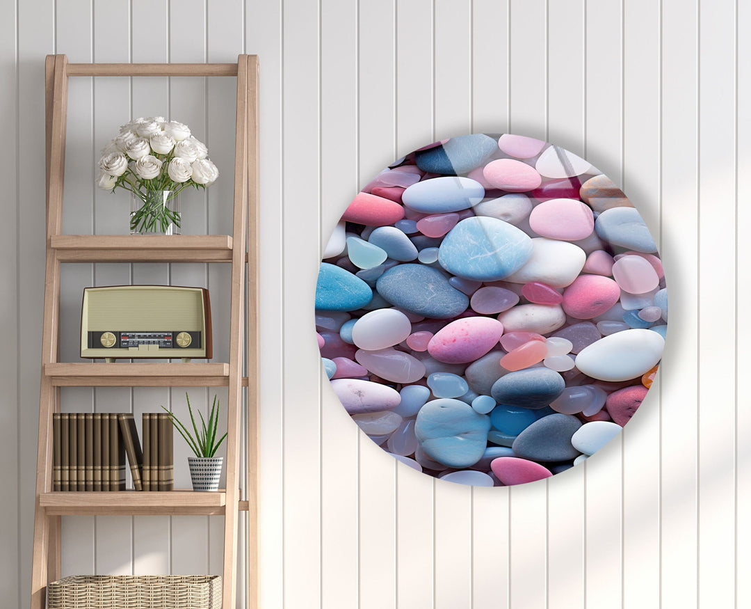 Pink & Blue Zen Spa Stones Round Glass Wall Art custom glass pictures, glass art prints
