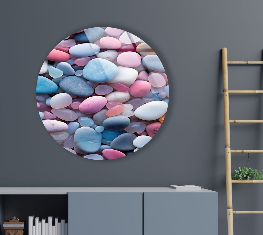 Pink & Blue Zen Spa Stones Round Glass Wall Art custom glass photo prints, large glass prints
