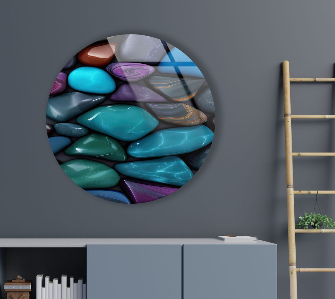 Zen Spa Colored Stones Round Glass Wall Art custom glass photo prints, large glass prints
