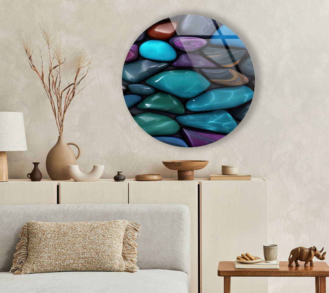 Zen Spa Colored Stones Round Glass Wall Art print on glass, glass printed photos
