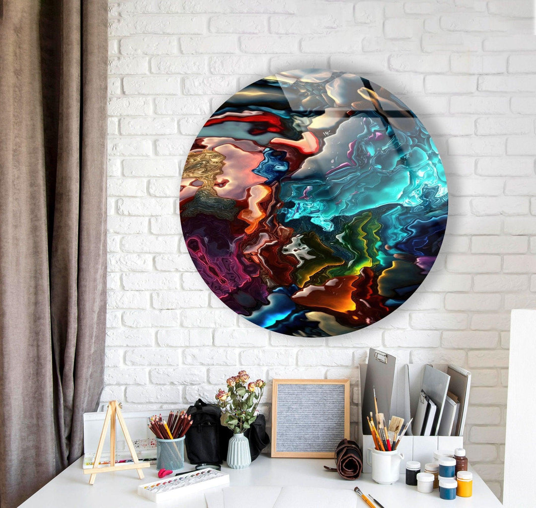 Stained Round Oil Art Colored Glass Wall Art glass art painting, glass art for the Wall
