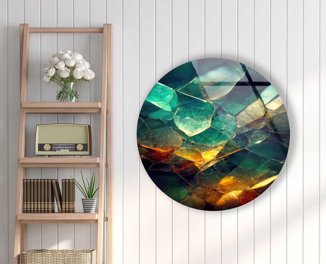 Stained Round Green Emerald Glass Wall Art photo print on glass, prints on glass wall art
