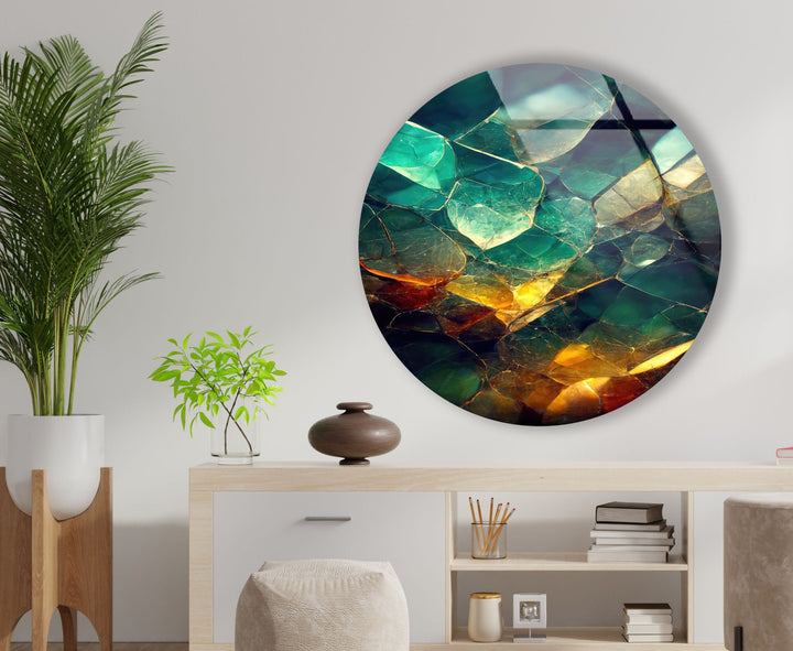 Stained Round Green Emerald Glass Wall Art print on glass, glass printed photos
