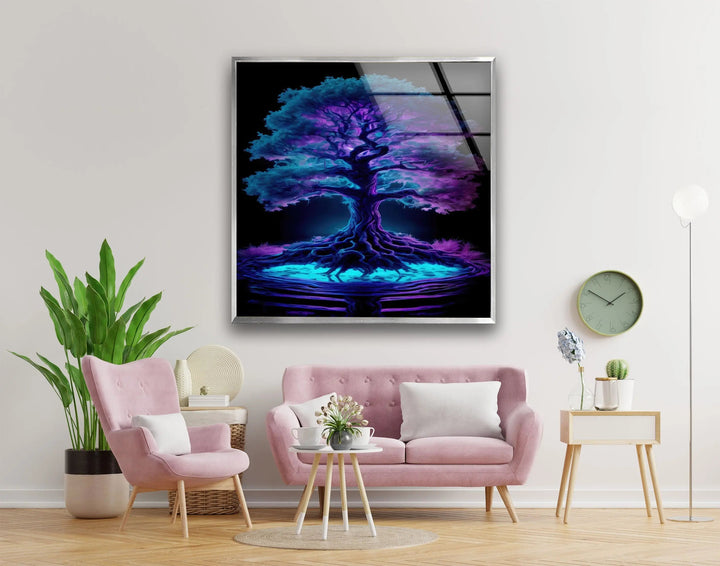 Blue Purple Tree Stained Glass Wall Art glass pictures for Wall, glass prints wall art