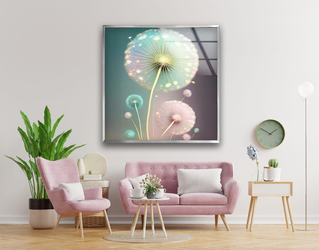 Delicate Pastel Colors Dandelion Glass Wall Art, Glass Printing Wall Art, Print photos on glass