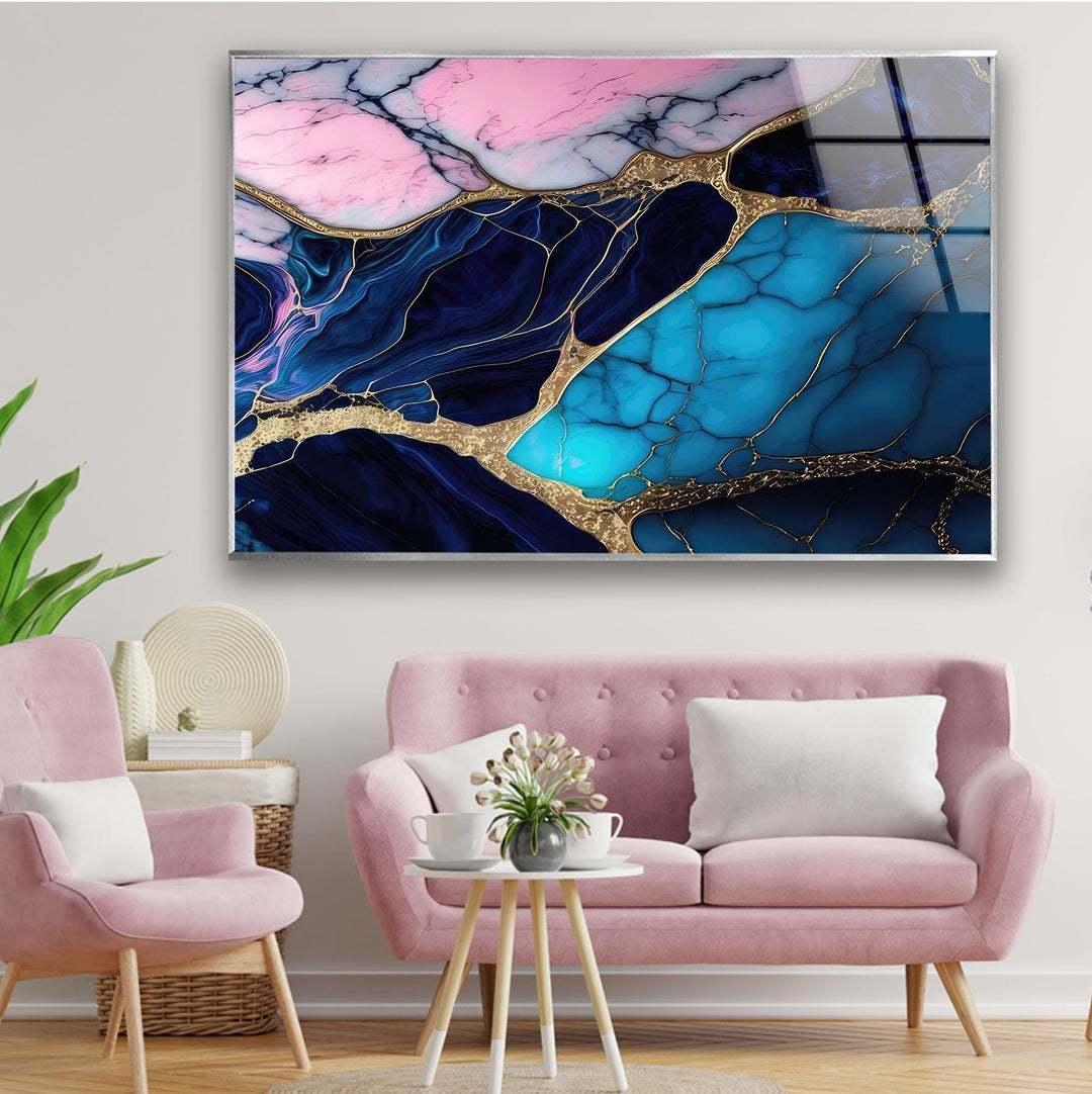 Blue and Pink Marble Texture Glass Wall Art