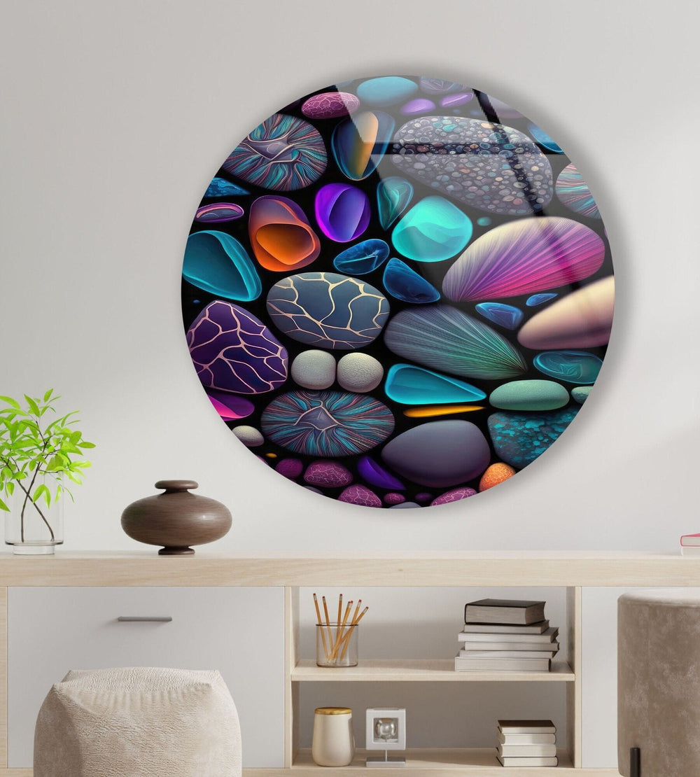 Colored Zen Spa Stones Round Glass Wall Art  glass photo prints, glass picture prints
