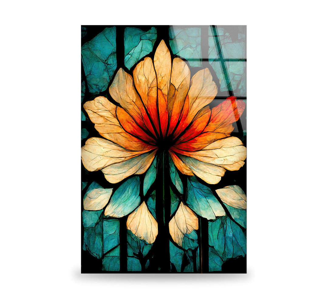 Stain Glassed Window Red Flower Glass Wall Art