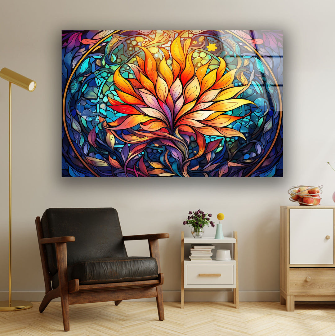 Stained Colored Lotus Glass Wall Art stained glass wall art, stained glass wall decor