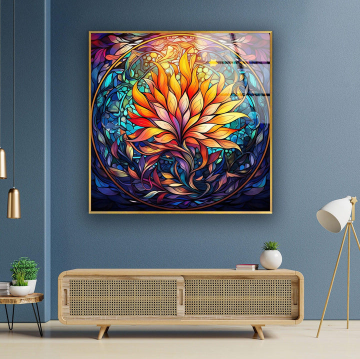 Stained Colored Lotus Glass Wall Art glass art painting, glass art for the Wall