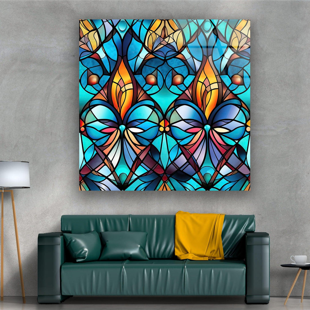 Blue Stained Art Glass Wall Art custom glass pictures, glass art prints