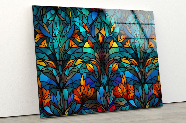 Blue Stained Geometric Glass Wall Art glass art painting, glass art for the Wall