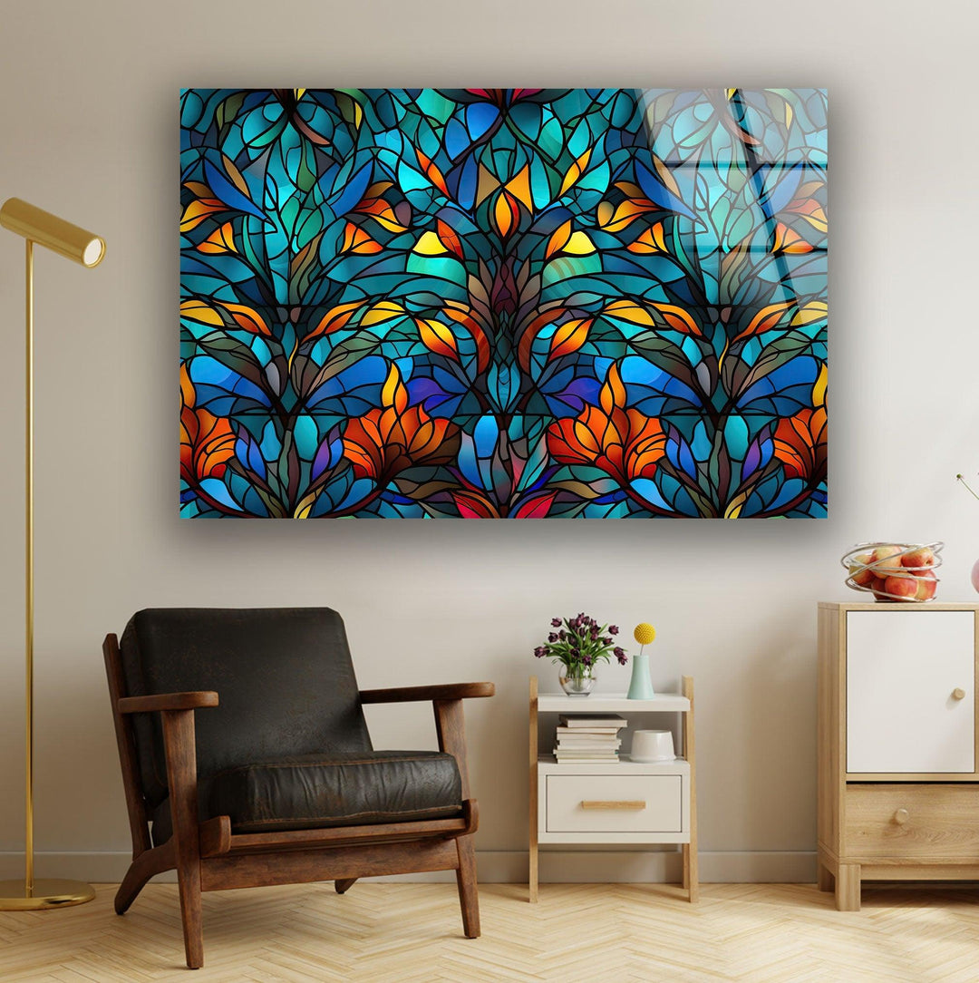 Blue Stained Geometric Glass Wall Art glass pictures for Wall, glass prints wall art