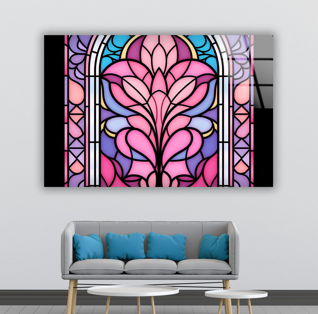 Stained Pink Floral Glass Wall Art custom glass photo prints, large glass prints