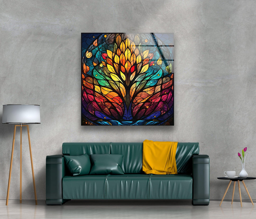 Stained Yellow Tree Glass Wall Art glass photo prints, glass picture prints