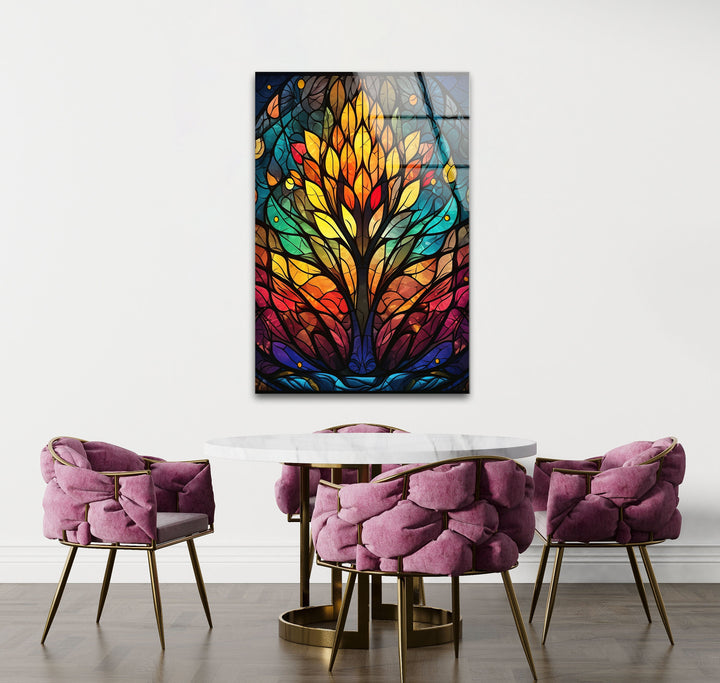 Stained Yellow Tree Glass Wall Art picture on glass wall art, photos printed on glass