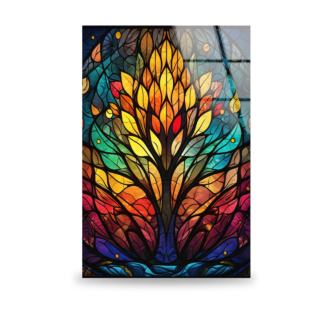 Stained Yellow Tree Glass Wall Art print picture on glass, Tempered Glass Wall Art