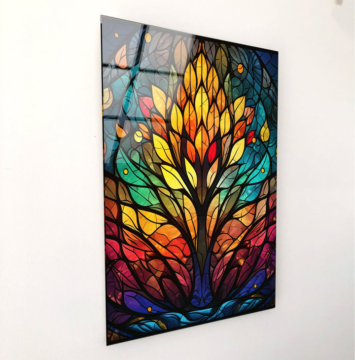 Stained Yellow Tree Glass Wall Art print on glass, glass printed photos