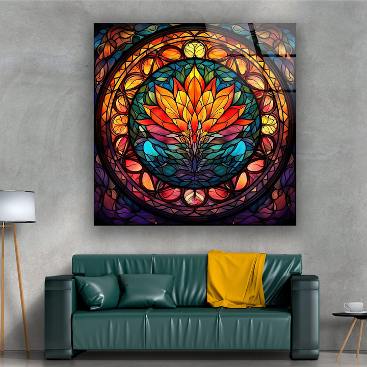 Lotus Stained Flower Glass Wall Art photo print on glass, prints on glass wall art