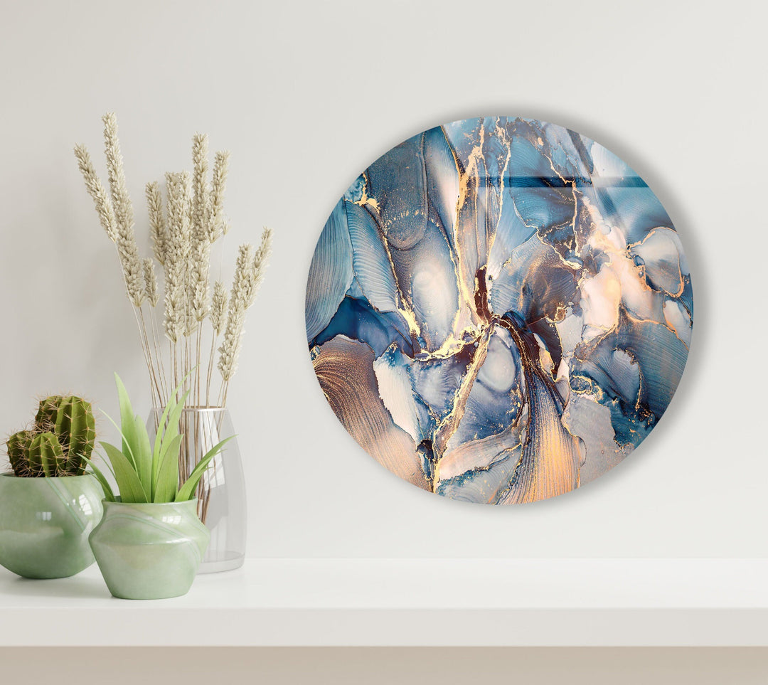 Blue Marble Pattern Round Glass Wall Art art glass wall art, glass wall art pictures