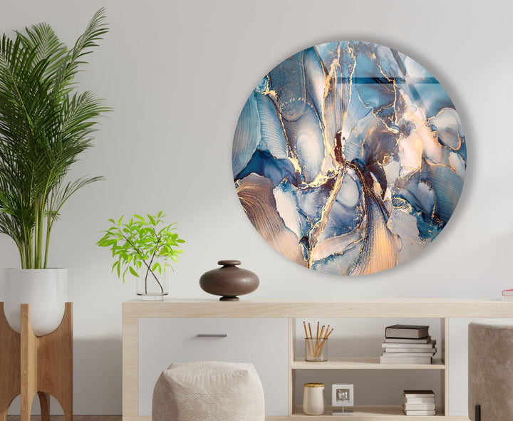 Blue Marble Pattern Round Glass Wall Art Glass Printing Wall Art, Print photos on glass