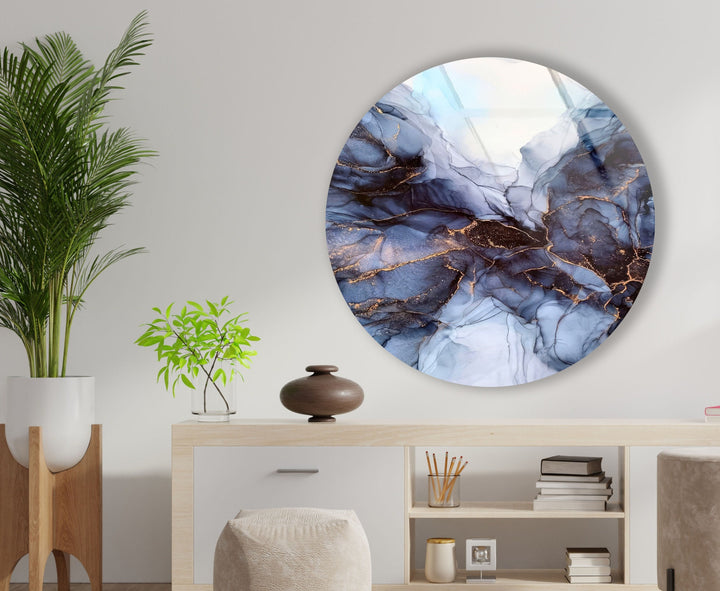 Abstract Round Grey Glass Wall Art Glass Printing Wall Art, Print photos on glass
