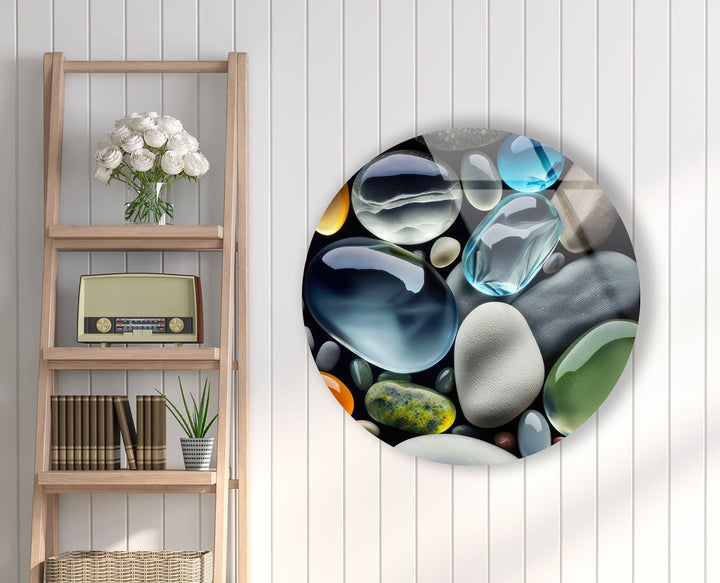 Blue & Gray Zen Spa Stones Round Glass Wall Art glass wall decor, glass wall art decor
