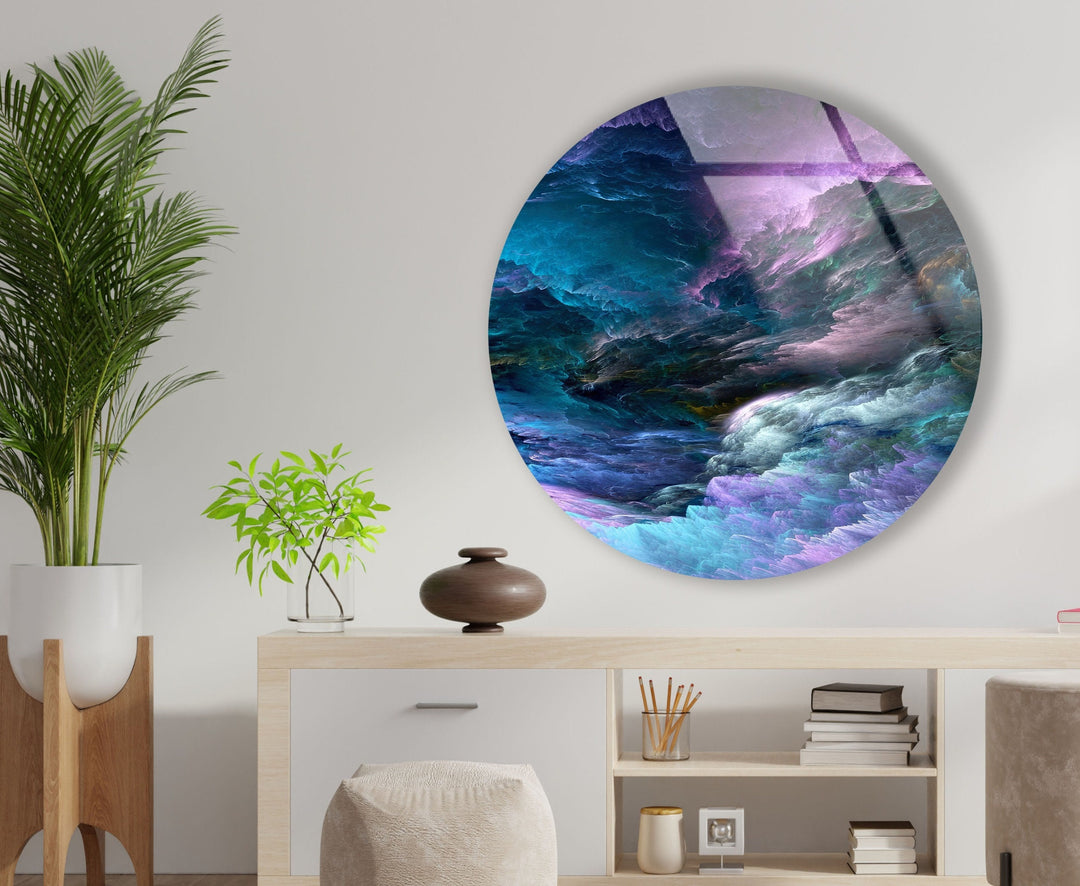 Round Purple & Blue Storm Glass Wall Art glass image printing, glass prints from photos
