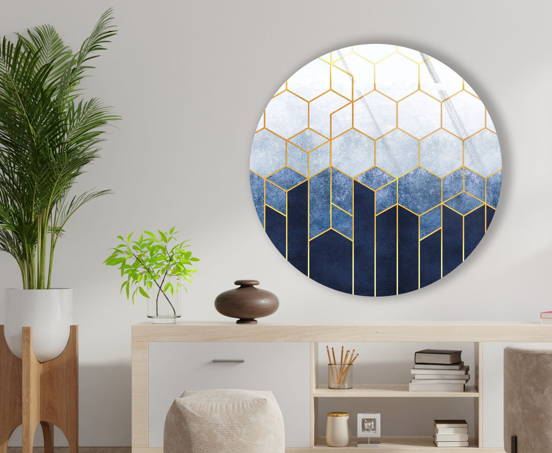 Gold Hexagons Patterned Round Glass Wall Art art glass wall art, glass wall art pictures
