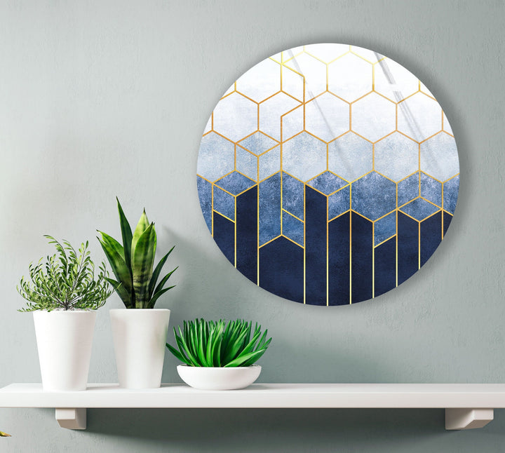 Gold Hexagons Patterned Round Glass Wall Art glass photo prints, glass picture prints
