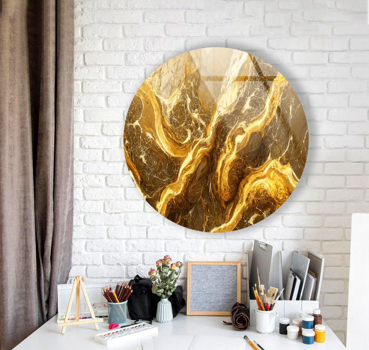 Gold Marble Abstract Round Glass Wall Art stained glass wall art, stained glass wall decor