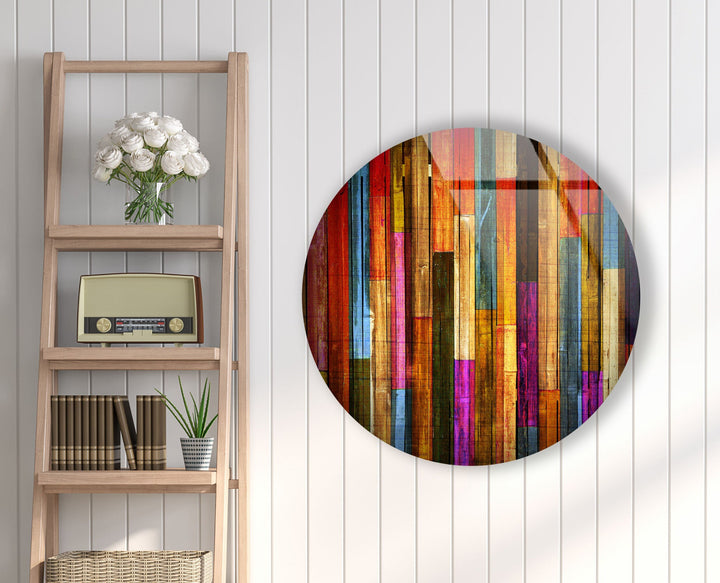 Colorful Wood Pattern Round Glass Wall Art Glass Printing Wall Art, Print photos on glass