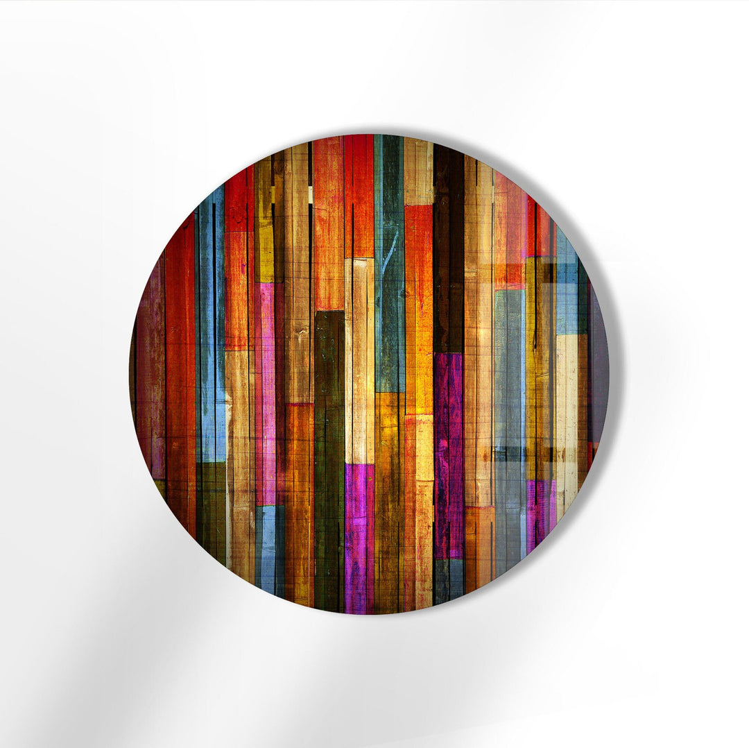 Colorful Wood Pattern Round Glass Wall Art art glass wall art, glass wall art pictures