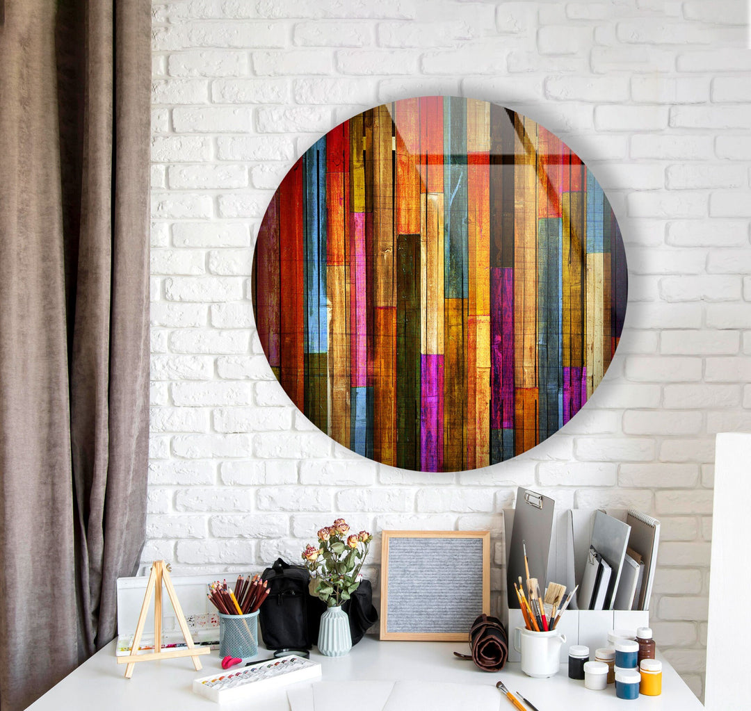 Colorful Wood Pattern Round Glass Wall Art glass photo prints, glass picture prints